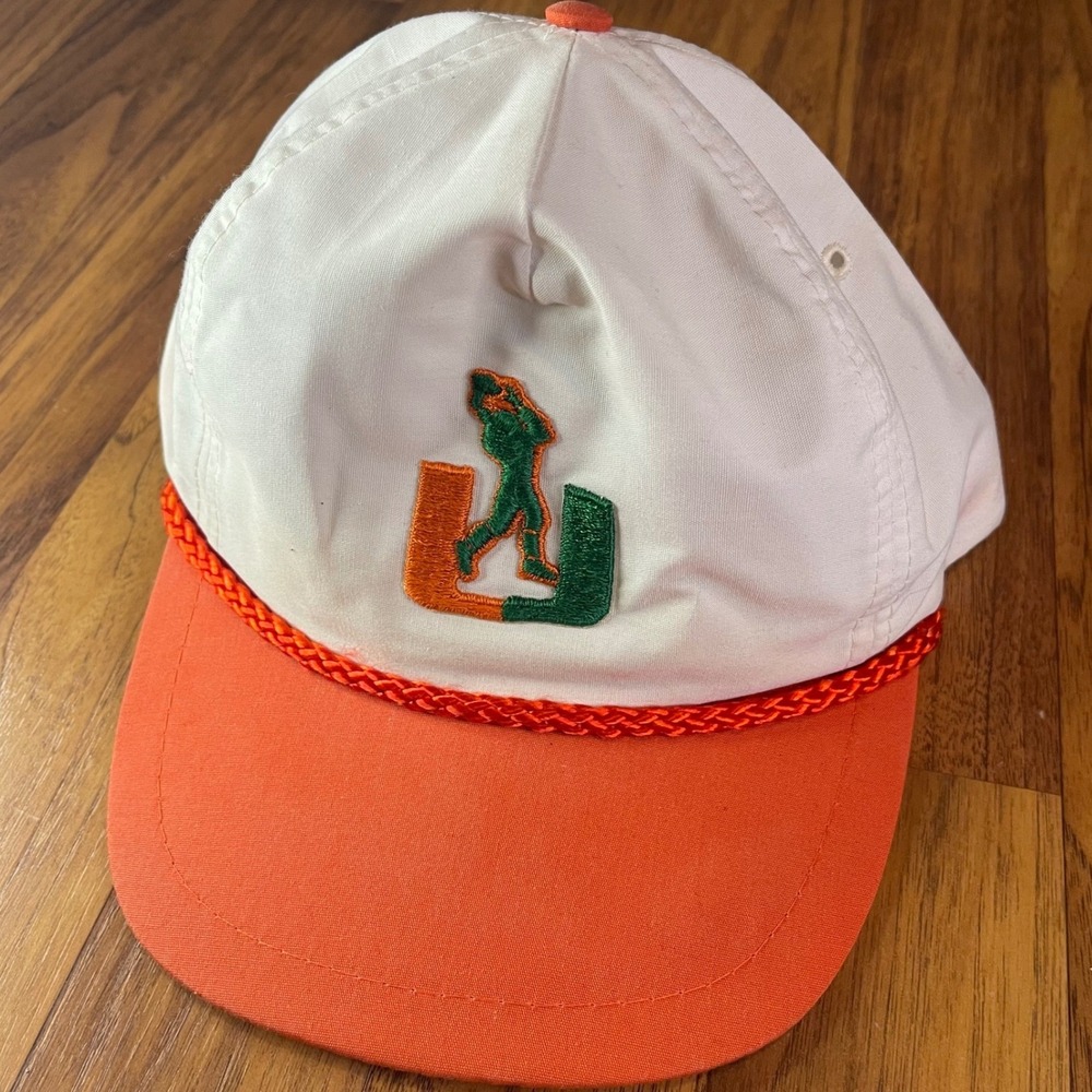 Vintage Miami Hurricanes Hat Snapback Golf Rope Cap White Orange OSFM 90s NCAA